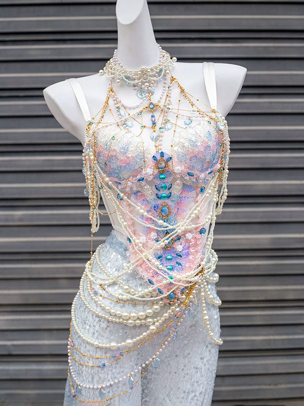 Blue and pink heavy industry mermaid princess scale bra xishuangbanna travel photography photo costume halloween clothes