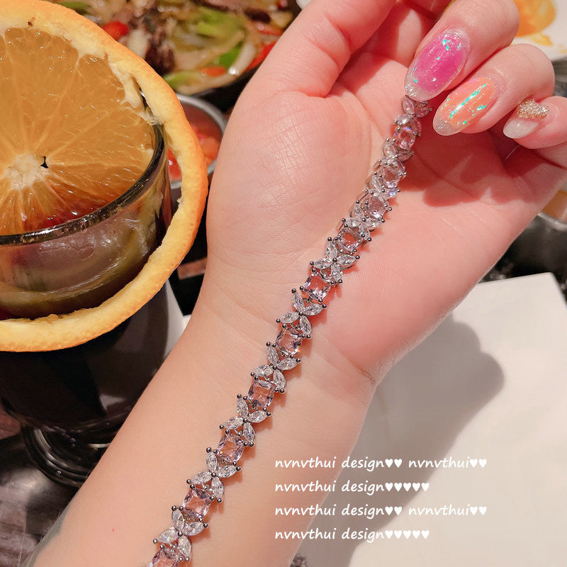 Flower Pink Sweetheart Flower Gem Bracelet Designer Plated 18K Gold Morgan Pink Waterdrop Bow Earrings