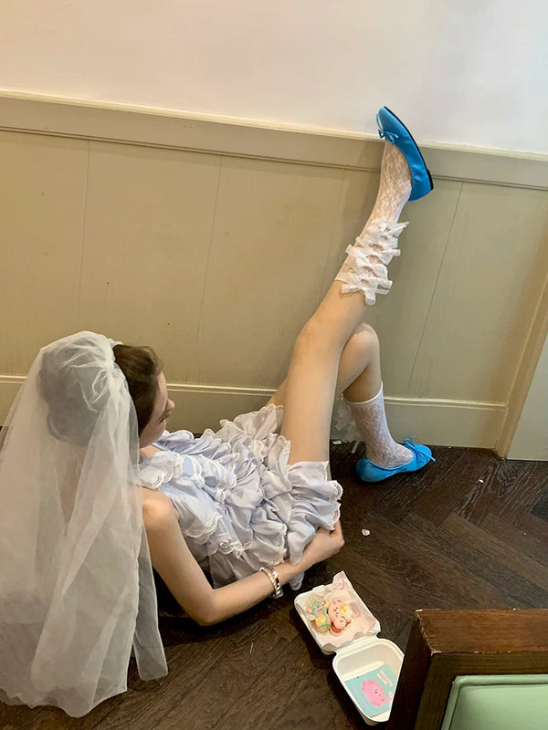 Fashion niche original bow net socks female pure lolita sweet girl hollow lace tube socks