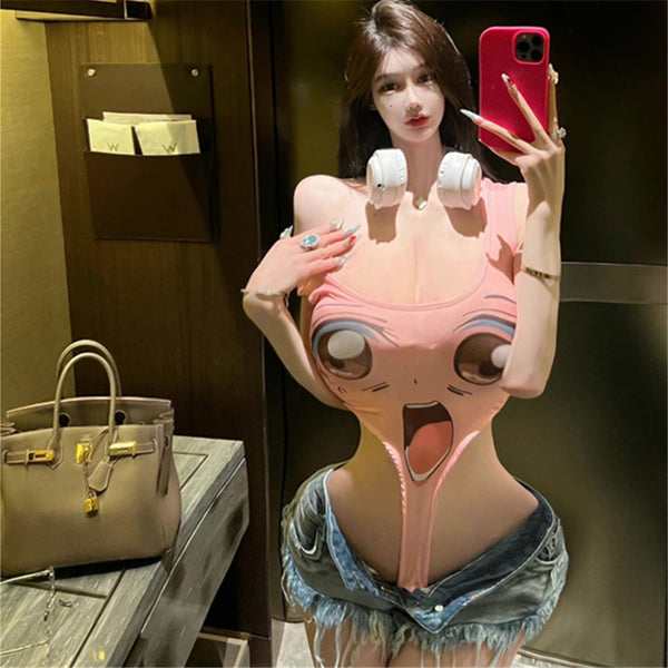 Pure desire girl age reduction sweet big eyes high fork vest female hottie sexy suspender soft girl chest one-piece vest summer