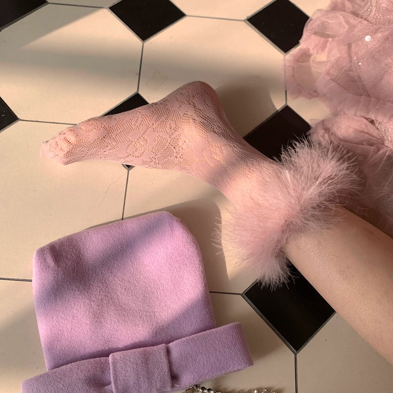 Fashion original niche design, autumn feather lace tube socks sexy Lolita college style stockings