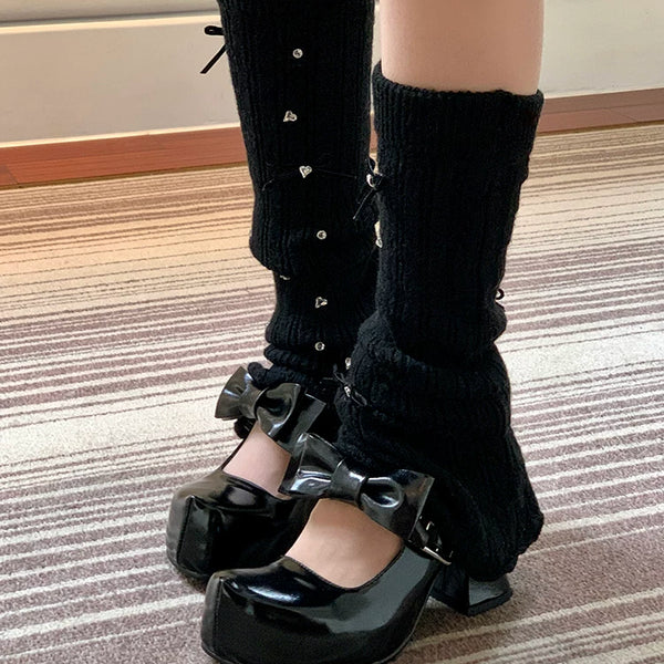 Fashion Niche Bow Socks Ballet Calf Socks Sweet Girls Rhinestones Fashion Pile Socks