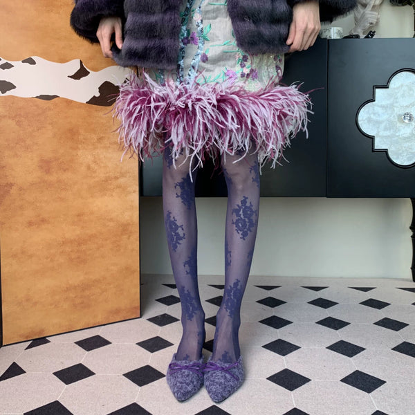 Heart's Choice~ French Light Luxury Romantic Purple Jacquard Pantyhose Femininity Mature Bottom Socks