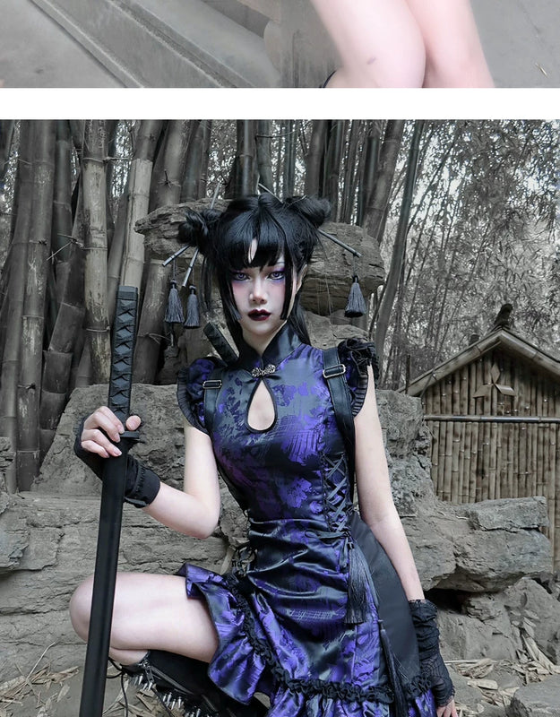 New Chinese-style fringed disc-buckled jacquard improved cheongsam dress