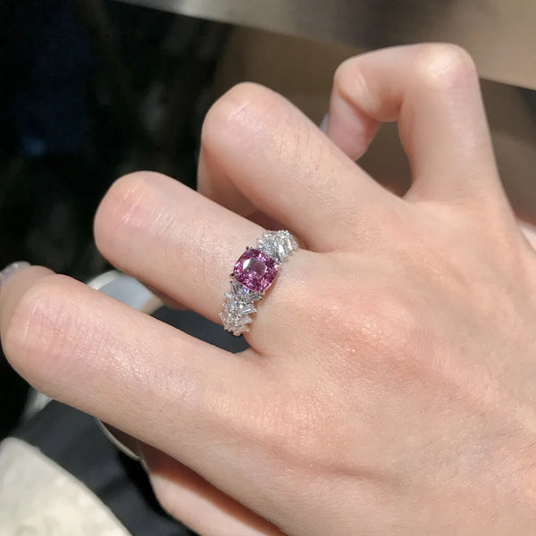 Premium T square diamond inlaid pink princess square ring exquisite light luxury simple versatile high carbon diamond women's ring diamond ring