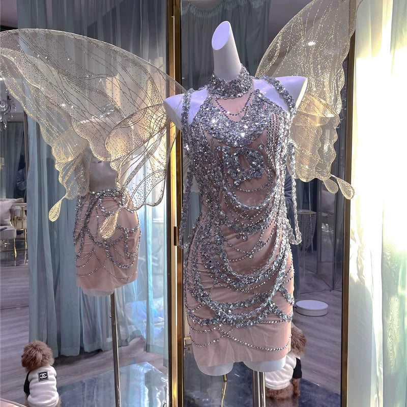 Handmade personalized rhinestone birthday elegant socialite halterbackless taylor swift same style dress