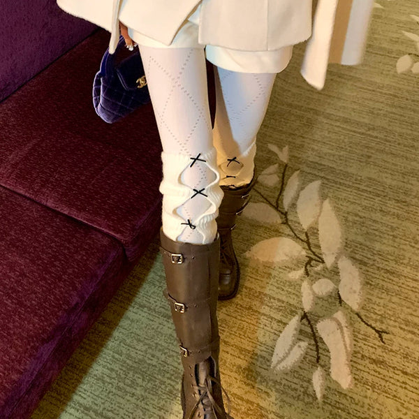 Fashion niche, power type same diamond socks hollow pantyhose autumn and winter thin cotton micro-pressure thin Grey