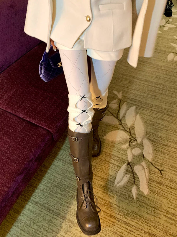 Fashion niche, power type same diamond socks hollow pantyhose autumn and winter thin cotton micro-pressure thin Grey