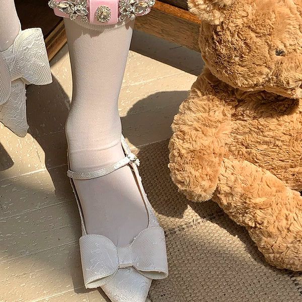 Fashion niche socks full diamond bow socks pearlescent glass socks thin pure desire wind white socks