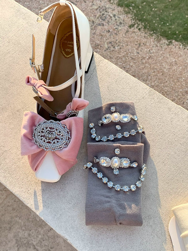 Fashion niche spring and summer new heavy industry rhinestone chain tube socks girl heart gray simple and sweet