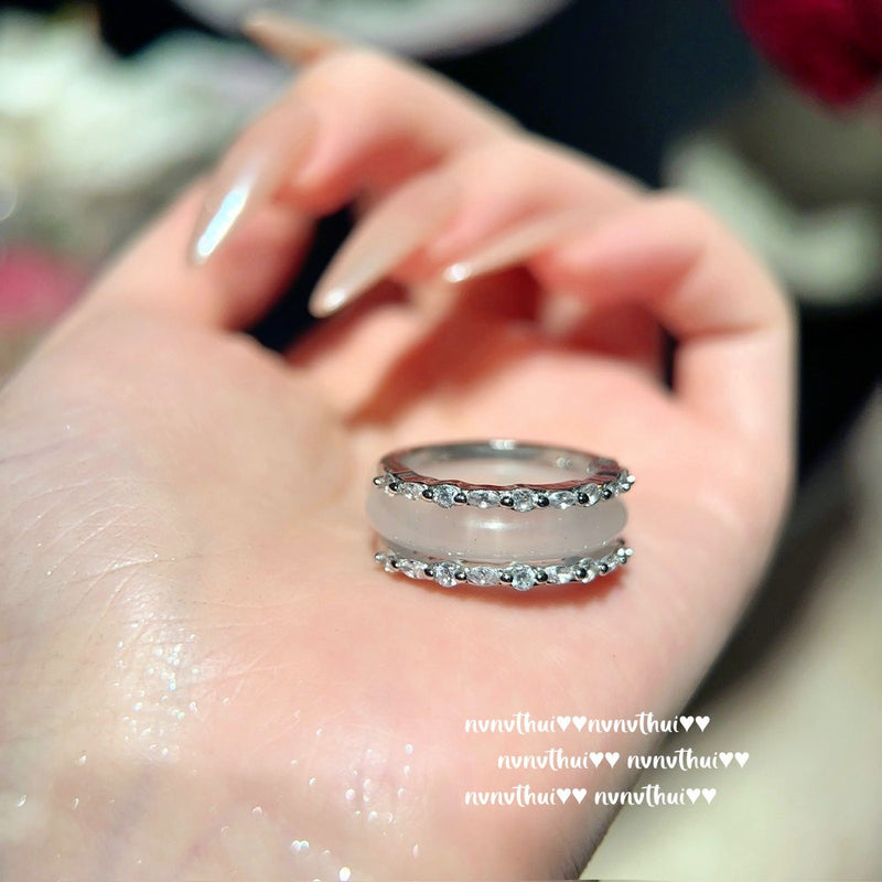 White Moonlight Litchi Frozen Jade Gemstone Bracelet Water Spirit Water Spirit White Jade Gemstone Agate Flower Ring New Chinese Style
