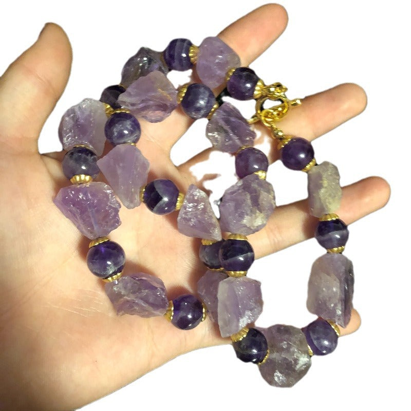 Qingdao medieval jewelry natural amethyst necklace bracelet earrings set temperament elegant versatile neck chain jewelry retro