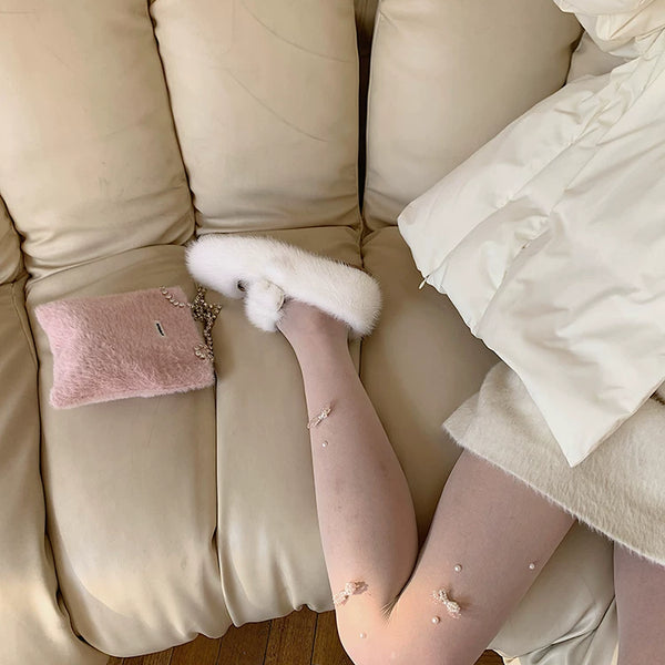 Fashion original niche design bow crystal pearl milk white one-piece socks sexy college style stockings