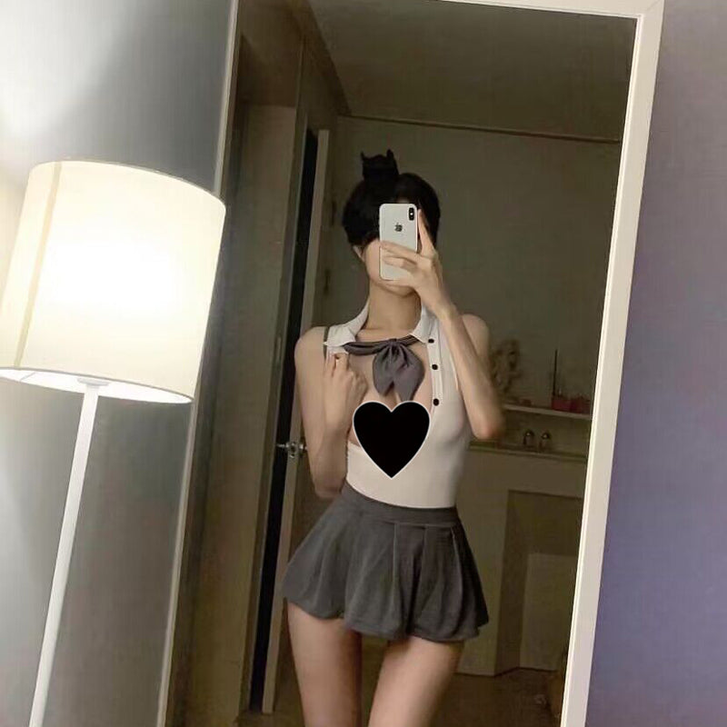 Hot girl sexy pure desire college style age reducing bow JK short skirt color blocking seductive uniform pleated tea break skirt summer