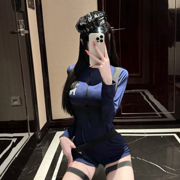COS Halloween Temptation Sexy Hot Girl Wind Blue jumpsuit for women, slim fit and slimming, hip hugging jumpsuit shorts