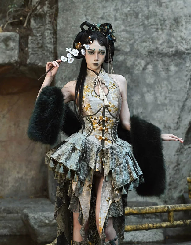 New chinoiserie button birdcage water drop collar cheongsam short tops christmas