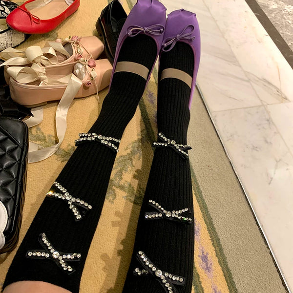 Fashion Black Skinny Flash Diamond Dongdaemun Sweet Medium Long Tube Calf Socks Pressure Legs Socks Stacking Socks