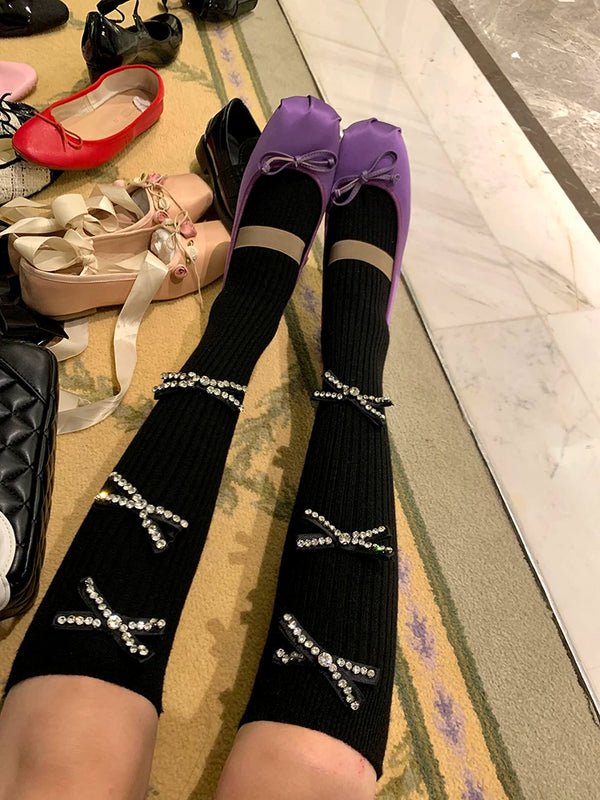 Fashion Black Skinny Flash Diamond Dongdaemun Sweet Medium Long Tube Calf Socks Pressure Legs Socks Stacking Socks