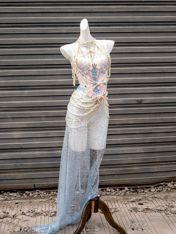 Blue and pink heavy industry mermaid princess scale bra xishuangbanna travel photography photo costume halloween clothes