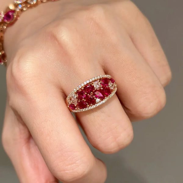 Seiko new Chinese bubble red corundum ring vintage medieval light luxury versatile Xiaohongshu same ring women