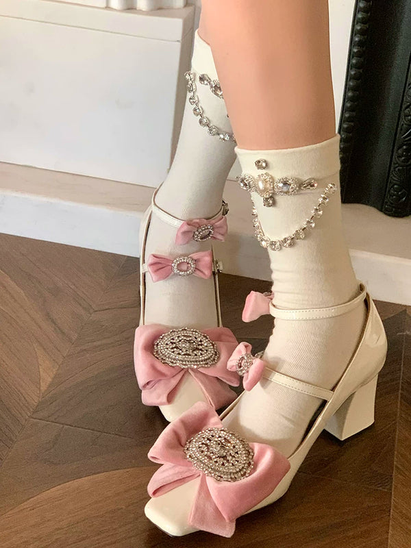 Fashion niche spring and summer new heavy industry rhinestone chain tube socks girl heart gray simple and sweet