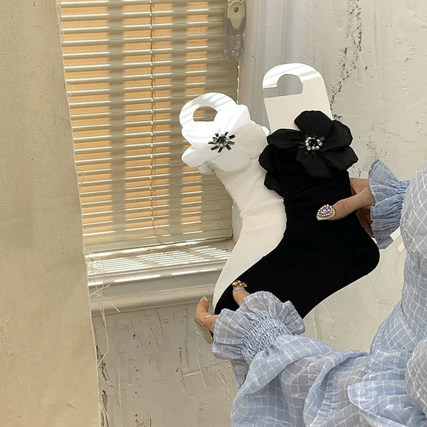 Fashion niche, hand-sewn pearl flower heavy industry short socks pearlescent glass socks thin pure desire wind white socks