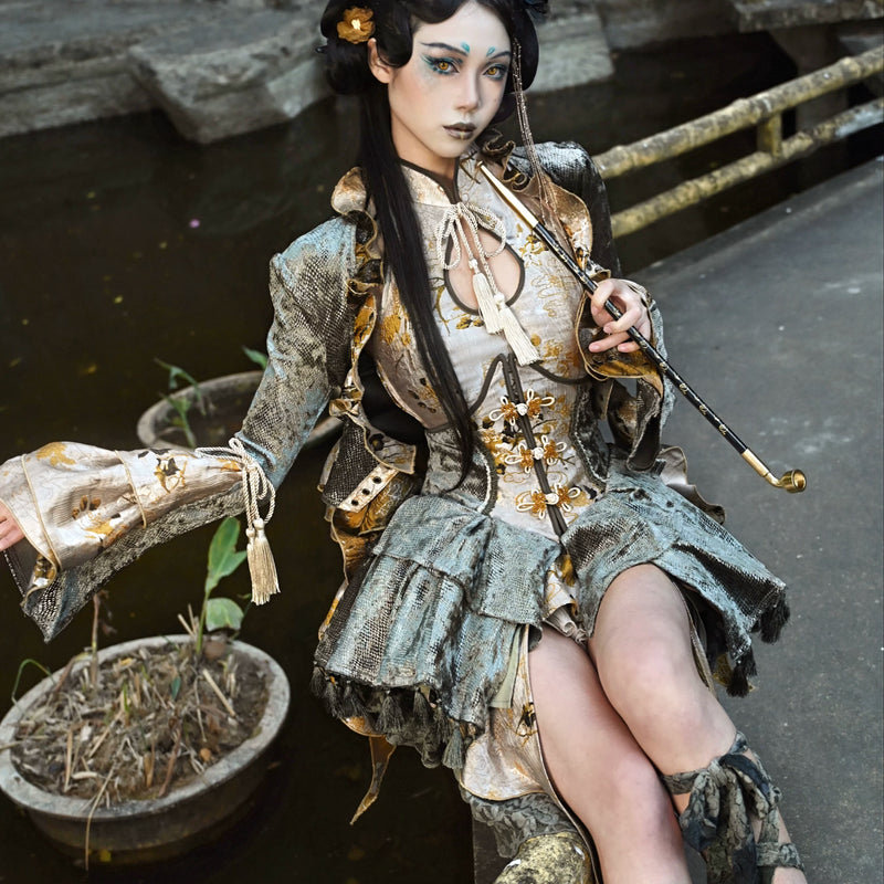 New chinoiserie button birdcage water drop collar cheongsam short tops christmas