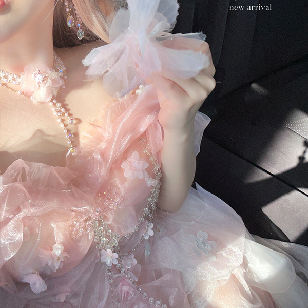 Pink off-the-shoulder bandeau dress - romantic french fairy princess dress