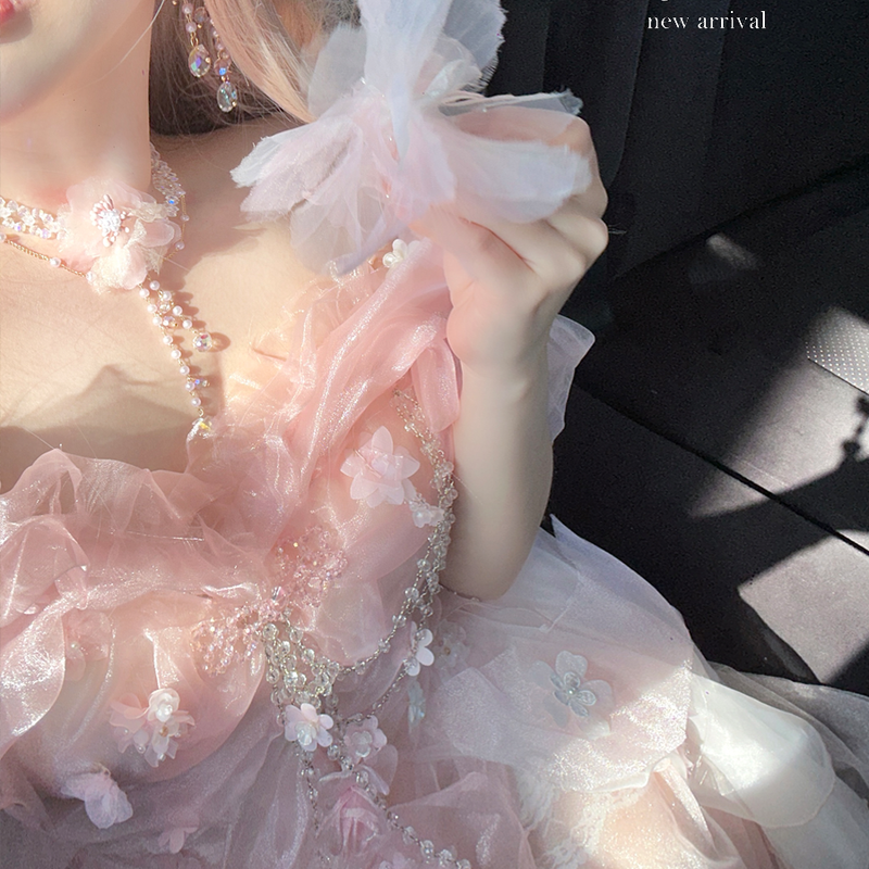 Pink off-the-shoulder bandeau dress - romantic french fairy princess dress