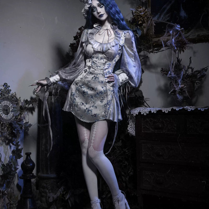 Gothic Jacquard Short Strap Slim Suspender Dress Christmas