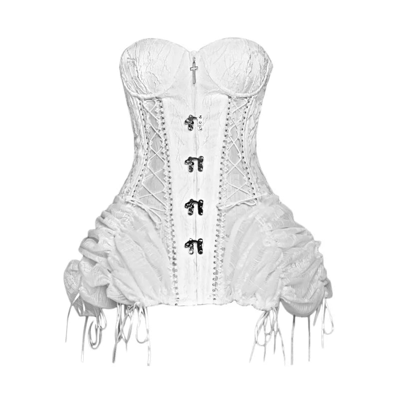 White Gothic Dark Fishbone Strap Birdcage Corset Christmas Vest