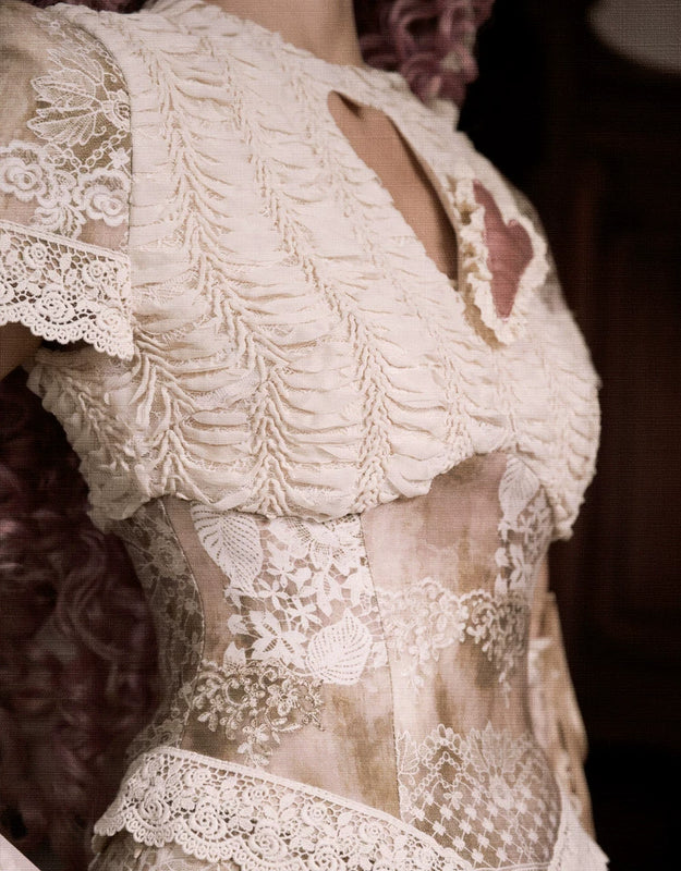 Crew Neck Hollow Elegant Love Vintage Short Lace Top Christmas Halloween Top