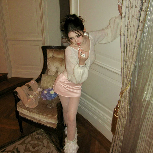 Fashion niche, design thin mesh lace diamond women's stacking socks cute medium tube socks student socks