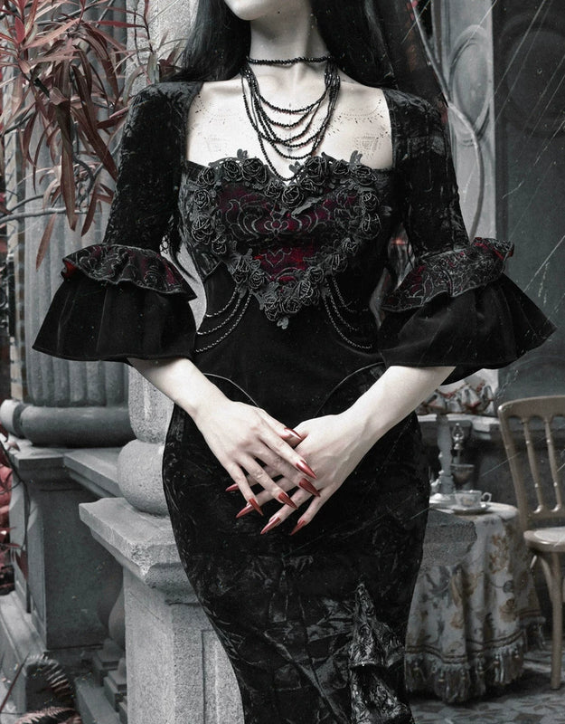Gothic velvet bandeau dress mermaid skirt halloween retro maxi dress