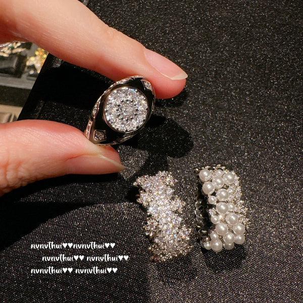 Retro curved starry gemstone ring, starry zircon drop glazed ring