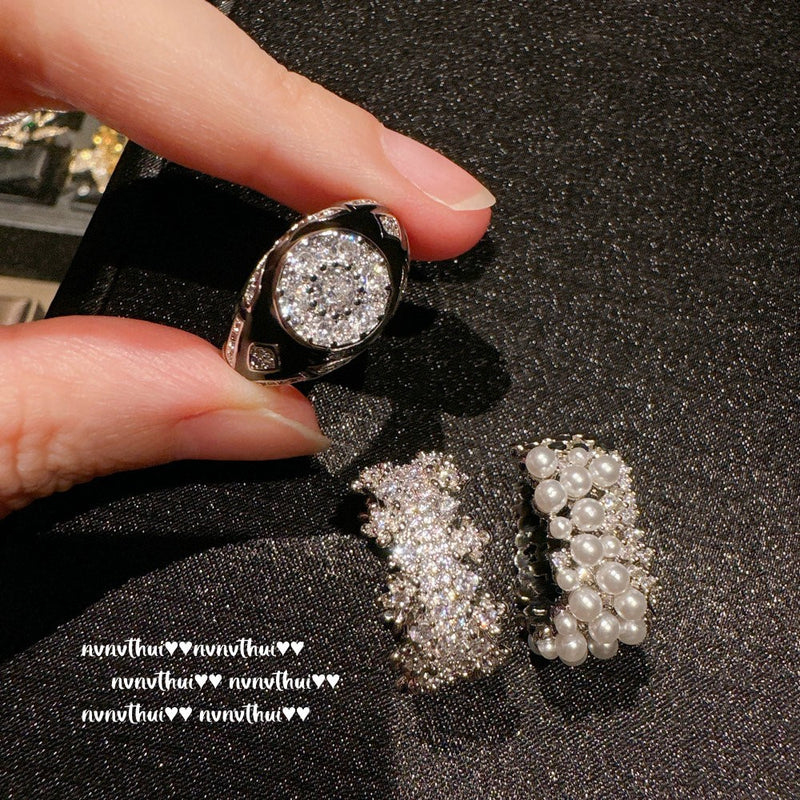 Retro curved starry gemstone ring, starry zircon drop glazed ring