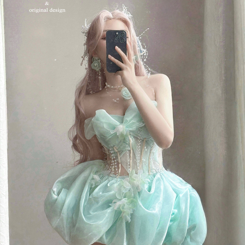 Green Spirit Fairy French Green Tub Top Fishbone Dress Fairy Princess Dress Bud Dress Dress