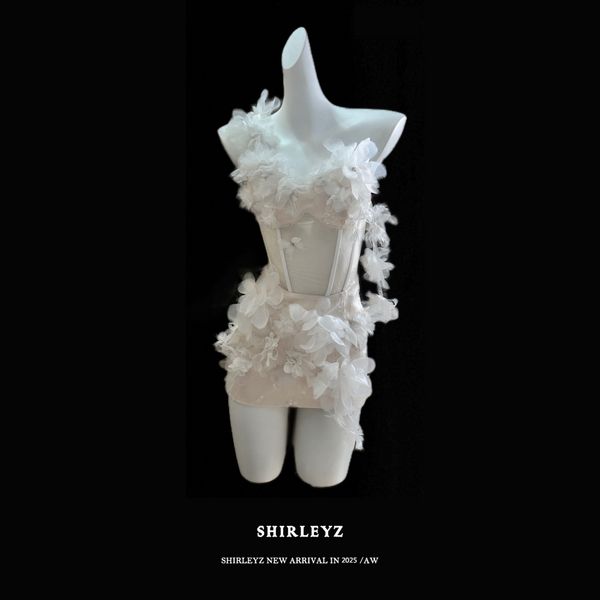 White slim and thin tube top dress split flower fairy long dress