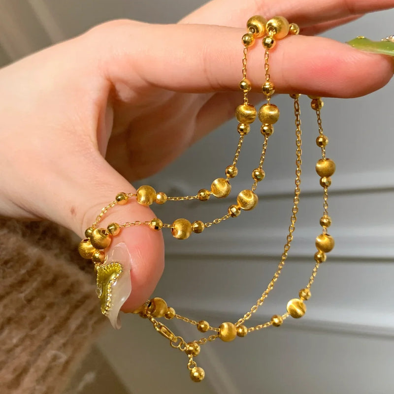 French retro two wearing eternal night galaxy broken gold necklace fashionable light luxury bright dancing disco beads cat eye stacked bracelet woman