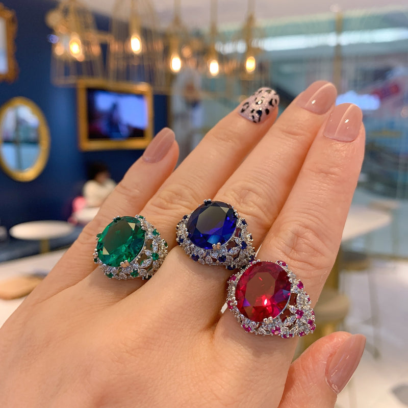 Zhuang Shengsheng Jewelry European and American Color Treasures European and American Popular Temperament Jewelry Retro Ring Main Stone 12 * 14