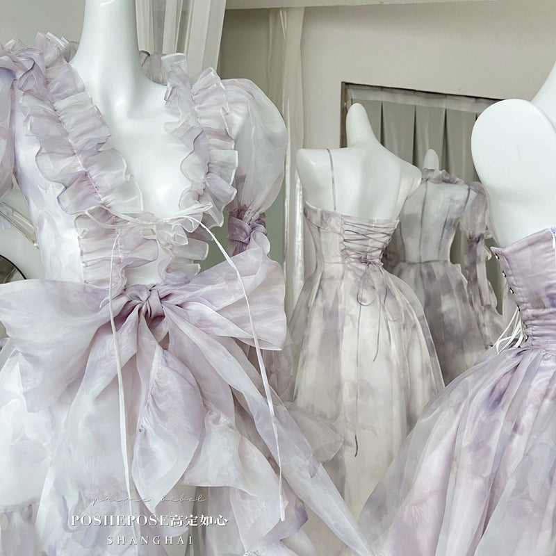 High-end custom-made iris heart thoughts·her lifelong dream jade smoky purple birthday dress