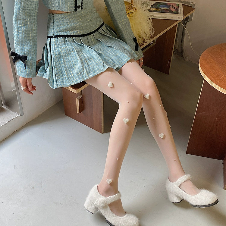 Fashion original niche design love pearl milk white one-piece socks sexy lolita college style stockings