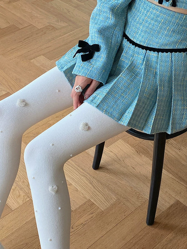 Fashion original niche design pearl love Japanese jk white pantyhose women's milk white leggings