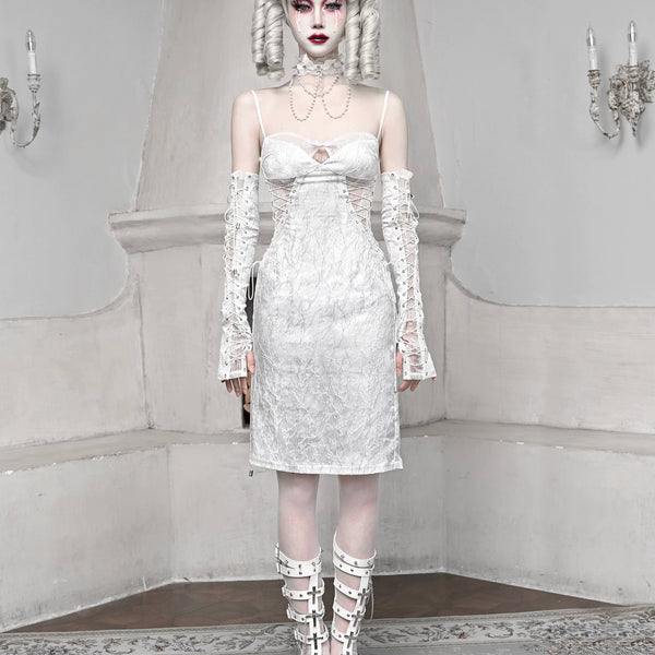 White Gothic Diablo with Jacquard Strap Sleeves Christmas Halloween Sleeves