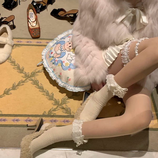 Fashion niche three-dimensional crystal bow socks women's red striped long tube jk lolita calf socks