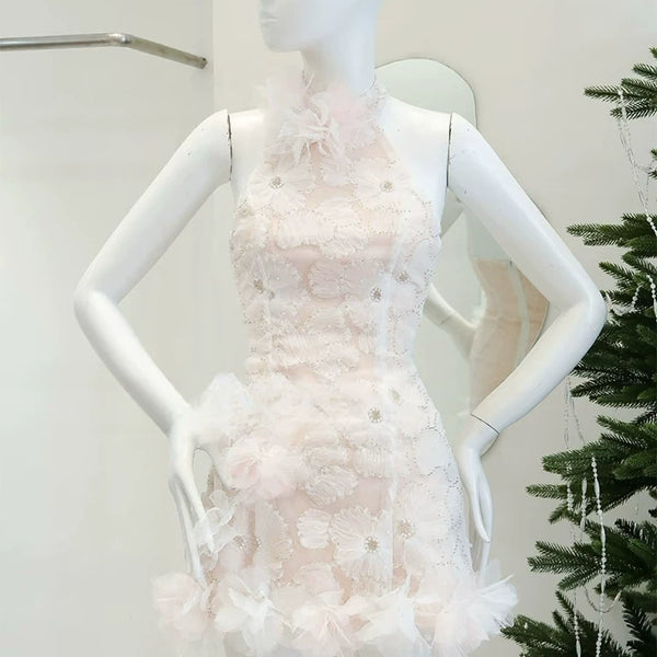 French chic floral halter dress - elegant & luxurious party gown