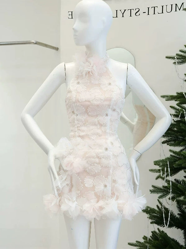 French chic floral halter dress - elegant & luxurious party gown