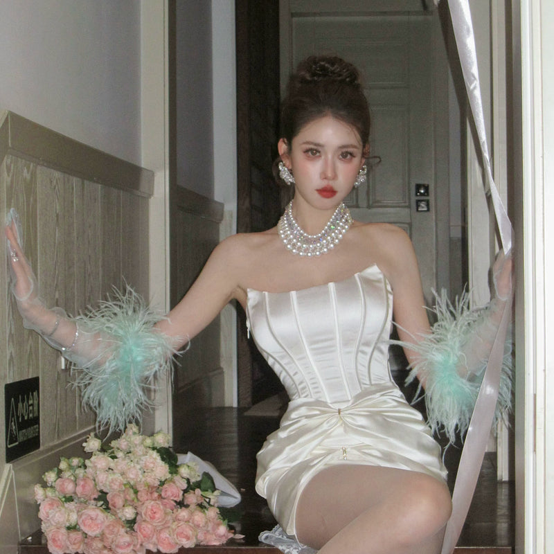 Fashion original fairy beauty feather long yarn gloves photo versatile dress styling accessories gloves can be customized