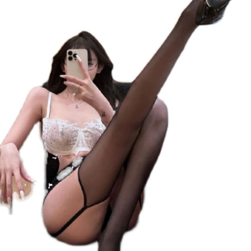 Sexy integrated suspender socks seduce black silk pure desire to splice beautiful leg stockings show leg length thin suspender stockings