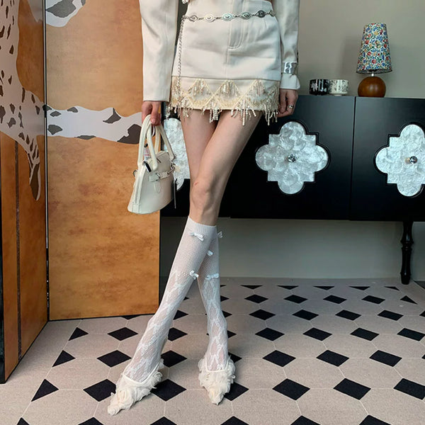 Lose the color of dusk~ Summer 2025 New French Ballet Romantic Niche Mesh White Calf